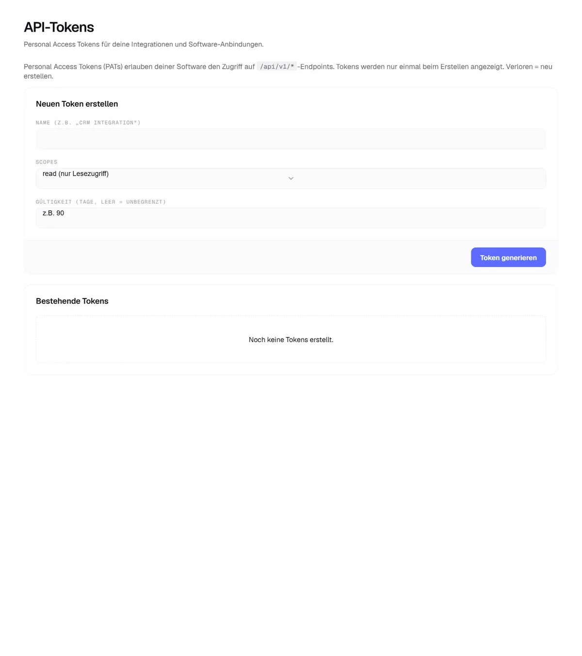 API-Tokens in Aufnamo erstellen